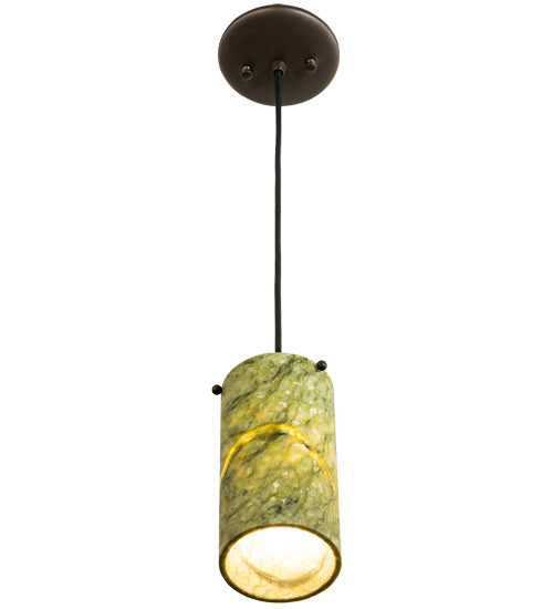 Meyda Lighting Cilindro 5" Oil Rubbed Bronze Mini Pendant Light With Green Jadestone Shade