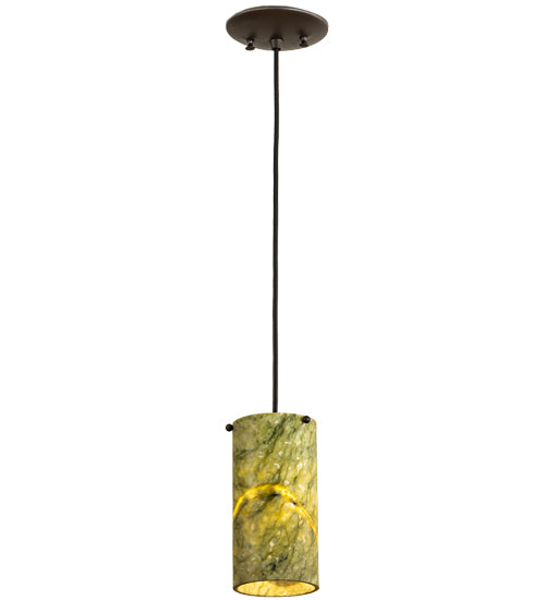 Meyda Lighting Cilindro 5" Oil Rubbed Bronze Mini Pendant Light With Green Jadestone Shade