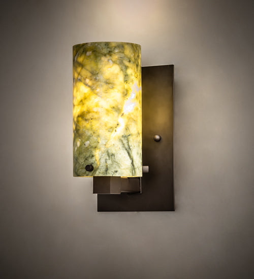 Meyda Lighting Cilindro 5" Oil Rubbed Bronze Wall Sconce With Green Jadestone Shade