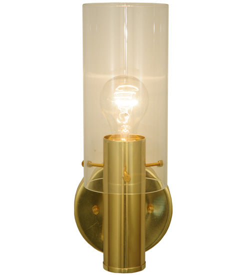 Meyda Lighting Cilindro 5" Polished Brass Wall Sconce With Clear Shade Glass