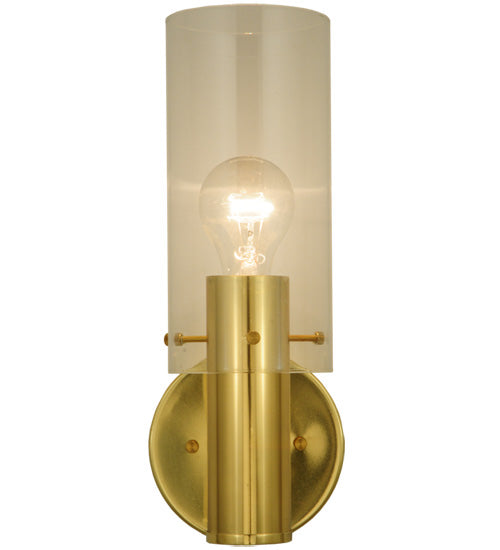 Meyda Lighting Cilindro 5" Polished Brass Wall Sconce With Clear Shade Glass