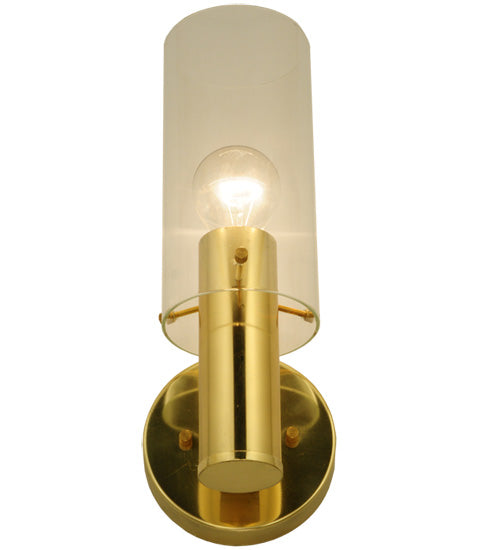Meyda Lighting Cilindro 5" Polished Brass Wall Sconce With Clear Shade Glass