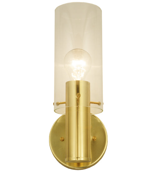 Meyda Lighting Cilindro 5" Polished Brass Wall Sconce With Clear Shade Glass