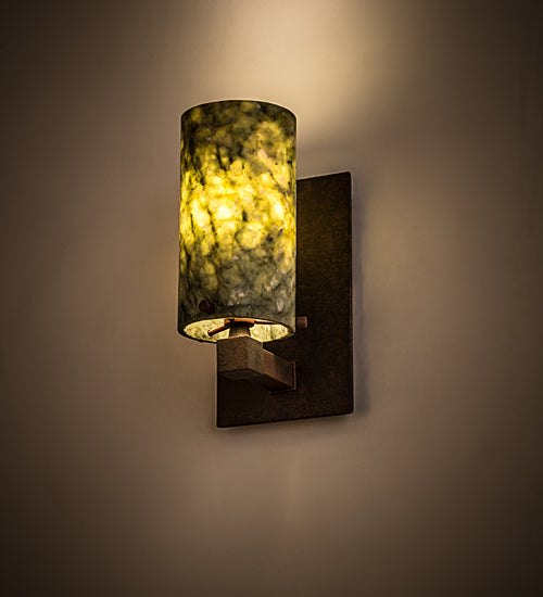 Meyda Lighting Cilindro 5" Rusty Nail Wall Sconce With Green Jadestone Shade