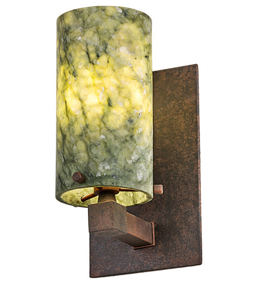Meyda Lighting Cilindro 5" Rusty Nail Wall Sconce With Green Jadestone Shade