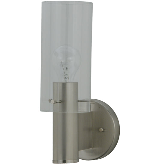 Meyda Lighting Cilindro 5" Satin Nickel Wall Sconce With Clear Shade Glass