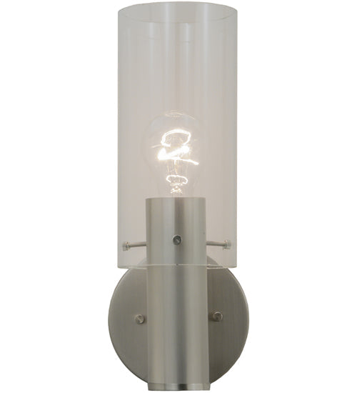 Meyda Lighting Cilindro 5" Satin Nickel Wall Sconce With Clear Shade Glass