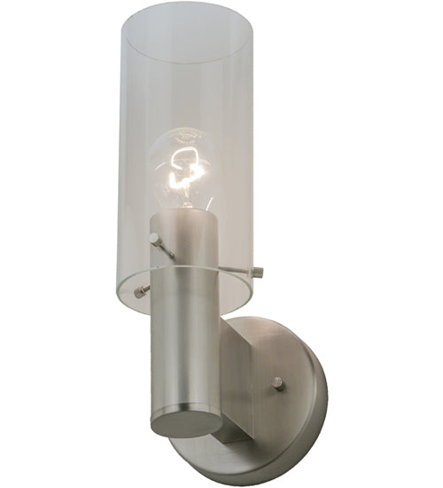 Meyda Lighting Cilindro 5" Satin Nickel Wall Sconce With Clear Shade Glass