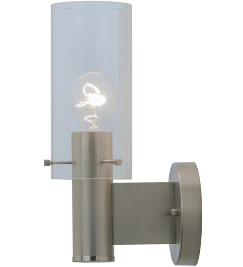 Meyda Lighting Cilindro 5" Satin Nickel Wall Sconce With Clear Shade Glass