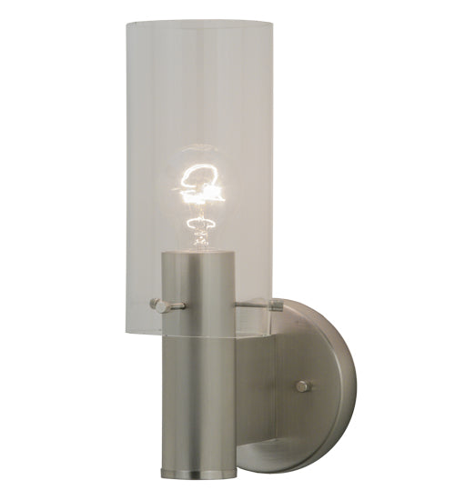 Meyda Lighting Cilindro 5" Satin Nickel Wall Sconce With Clear Shade Glass
