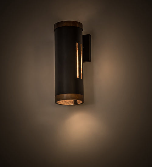 Meyda Lighting Cilindro 5" Solar Black Creekside Wall Sconce With Silver Mica Shade Glass