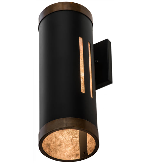 Meyda Lighting Cilindro 5" Solar Black Creekside Wall Sconce With Silver Mica Shade Glass