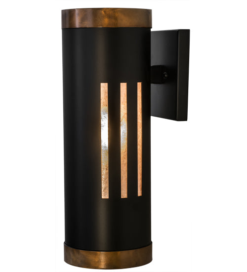 Meyda Lighting Cilindro 5" Solar Black Creekside Wall Sconce With Silver Mica Shade Glass