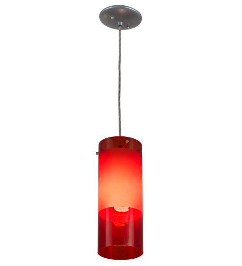 Meyda Lighting Cilindro 5" Sparkle Silver Play Mini Pendant Light With Frosted Red Idalight Shade Glass