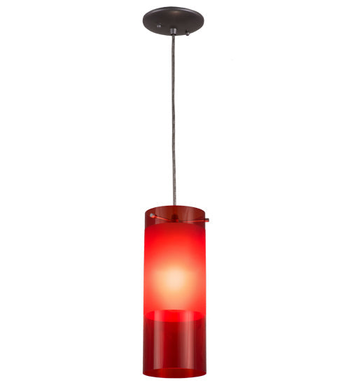 Meyda Lighting Cilindro 5" Sparkle Silver Play Mini Pendant Light With Frosted Red Idalight Shade Glass