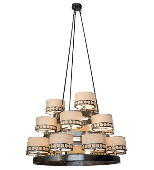 Meyda Lighting Cilindro 50" 18-Light Satin Clear Aloni Chandelier With Beige Natural Textrene Shade