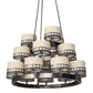 Meyda Lighting Cilindro 50" 18-Light Satin Clear Aloni Chandelier With Beige Natural Textrene Shade