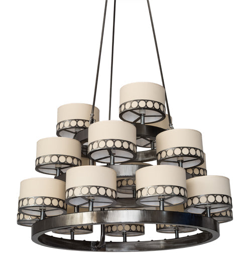 Meyda Lighting Cilindro 50" 18-Light Satin Clear Aloni Chandelier With Beige Natural Textrene Shade
