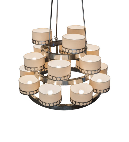 Meyda Lighting Cilindro 50" 18-Light Satin Clear Aloni Chandelier With Beige Natural Textrene Shade