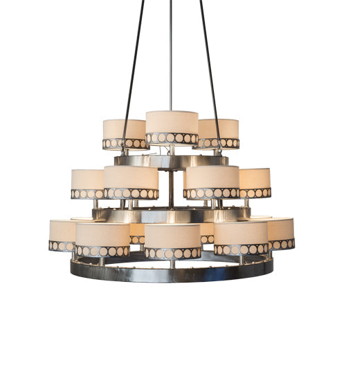 Meyda Lighting Cilindro 50" 18-Light Satin Clear Aloni Chandelier With Beige Natural Textrene Shade