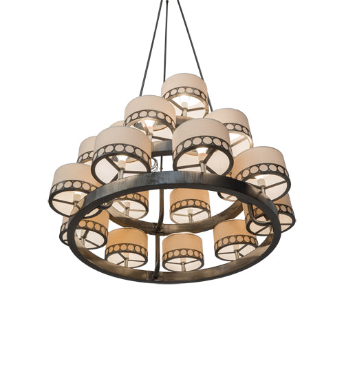 Meyda Lighting Cilindro 50" 18-Light Satin Clear Aloni Chandelier With Beige Natural Textrene Shade