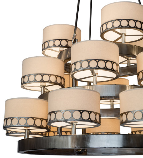 Meyda Lighting Cilindro 50" 18-Light Satin Clear Aloni Chandelier With Beige Natural Textrene Shade