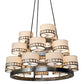 Meyda Lighting Cilindro 50" 18-Light Satin Clear Aloni Chandelier With Beige Natural Textrene Shade