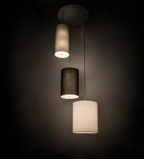 Meyda Lighting Cilindro 52" 18-Light Nickel Grand Textrene Cluster Pendant Light With Gray, Black & White Textrene Shade