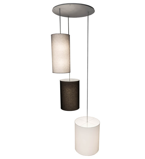 Meyda Lighting Cilindro 52" 18-Light Nickel Grand Textrene Cluster Pendant Light With Gray, Black & White Textrene Shade