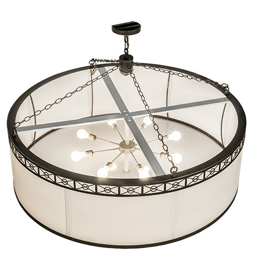 Meyda Lighting Cilindro 54" 8-Light Timeless Bronze Circle X Pendant Light With Eggshell Textrene & Statuario Idalight Shade