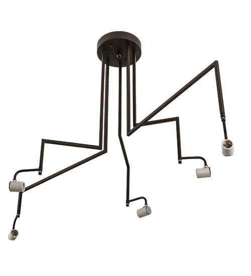 Meyda Lighting Cilindro 58" 5-Light Solar Black Island Pendant Light With White Textrene & Statuario Idalight Shade