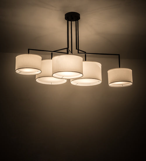 Meyda Lighting Cilindro 58" 5-Light Solar Black Island Pendant Light With White Textrene & Statuario Idalight Shade