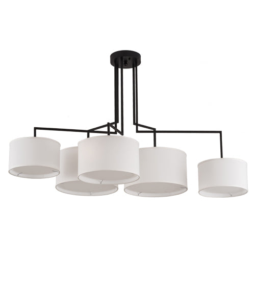 Meyda Lighting Cilindro 58" 5-Light Solar Black Island Pendant Light With White Textrene & Statuario Idalight Shade