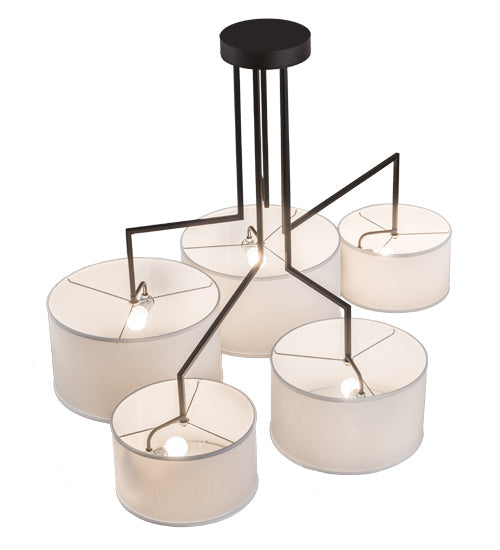 Meyda Lighting Cilindro 58" 5-Light Solar Black Island Pendant Light With White Textrene & Statuario Idalight Shade