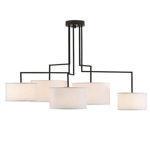 Meyda Lighting Cilindro 58" 5-Light Solar Black Island Pendant Light With White Textrene & Statuario Idalight Shade