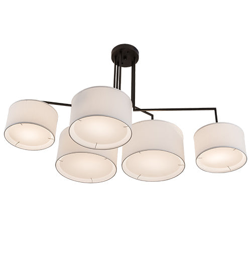 Meyda Lighting Cilindro 58" 5-Light Solar Black Island Pendant Light With White Textrene & Statuario Idalight Shade
