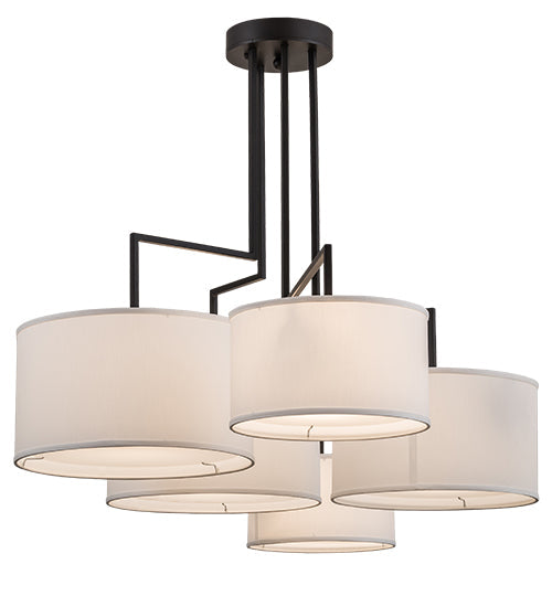 Meyda Lighting Cilindro 58" 5-Light Solar Black Island Pendant Light With White Textrene & Statuario Idalight Shade