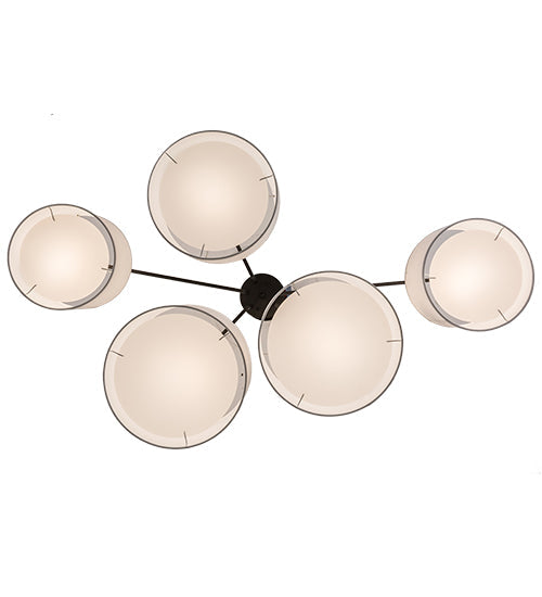 Meyda Lighting Cilindro 58" 5-Light Solar Black Island Pendant Light With White Textrene & Statuario Idalight Shade