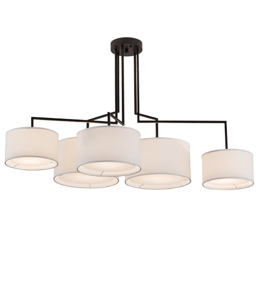 Meyda Lighting Cilindro 58" 5-Light Solar Black Island Pendant Light With White Textrene & Statuario Idalight Shade