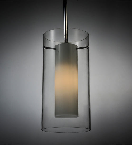 Meyda Lighting Cilindro 6" Chrome Mini Pendant Light With Clear and White Shade Glass