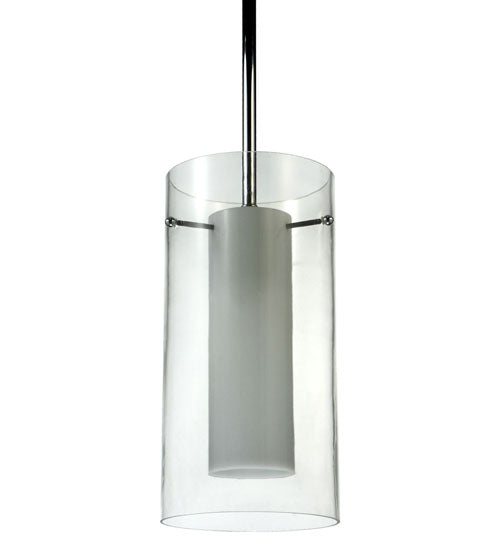 Meyda Lighting Cilindro 6" Chrome Mini Pendant Light With Clear and White Shade Glass
