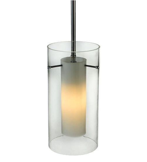 Meyda Lighting Cilindro 6" Chrome Mini Pendant Light With Clear and White Shade Glass