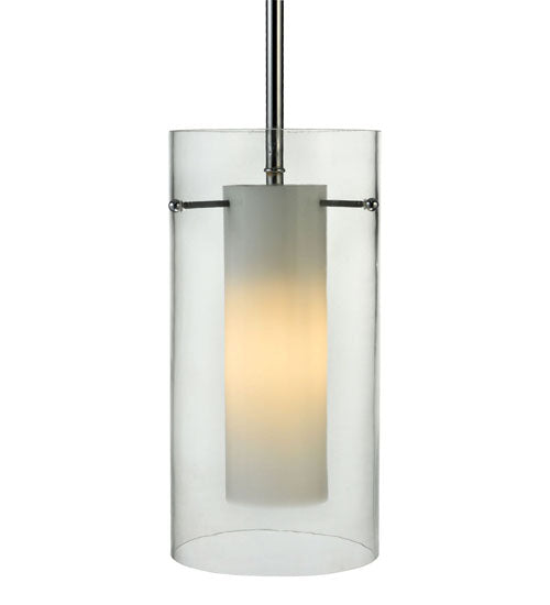 Meyda Lighting Cilindro 6" Chrome Mini Pendant Light With Clear and White Shade Glass