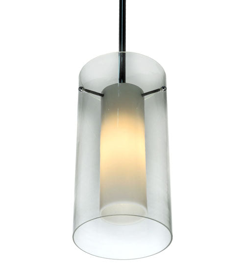 Meyda Lighting Cilindro 6" Chrome Mini Pendant Light With Clear and White Shade Glass