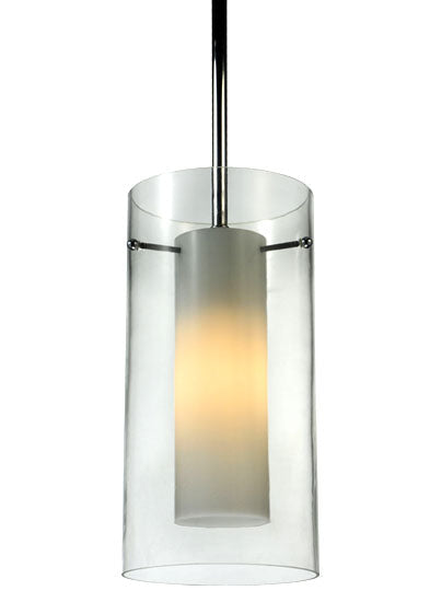 Meyda Lighting Cilindro 6" Chrome Mini Pendant Light With Clear and White Shade Glass