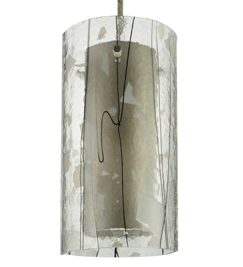 Meyda Lighting Cilindro 6" Nickel Branches Mini Pendant Light With Clear and White Fractures Shade Glass