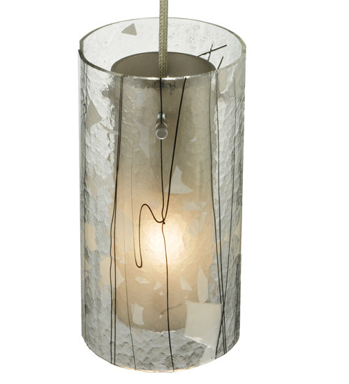 Meyda Lighting Cilindro 6" Nickel Branches Mini Pendant Light With Clear and White Fractures Shade Glass
