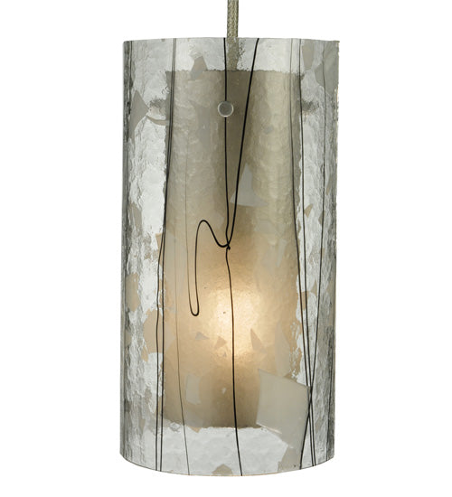 Meyda Lighting Cilindro 6" Nickel Branches Mini Pendant Light With Clear and White Fractures Shade Glass