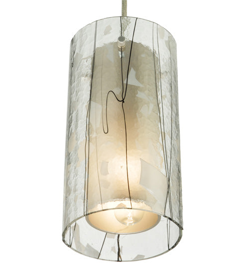 Meyda Lighting Cilindro 6" Nickel Branches Mini Pendant Light With Clear and White Fractures Shade Glass