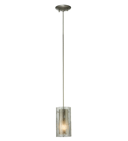 Meyda Lighting Cilindro 6" Nickel Branches Mini Pendant Light With Clear and White Fractures Shade Glass